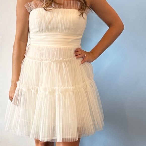 BCBGMAXAZRIA Strapless Tiered Tulle Mini Dress - Picture 1 of 4